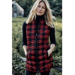J. Jill Red and Black Plaid Quilted Puffer Vest